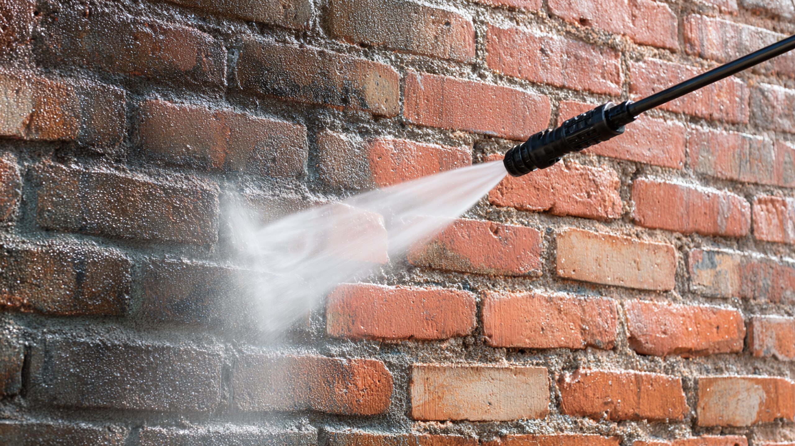 pressure washed wall comparing to clean