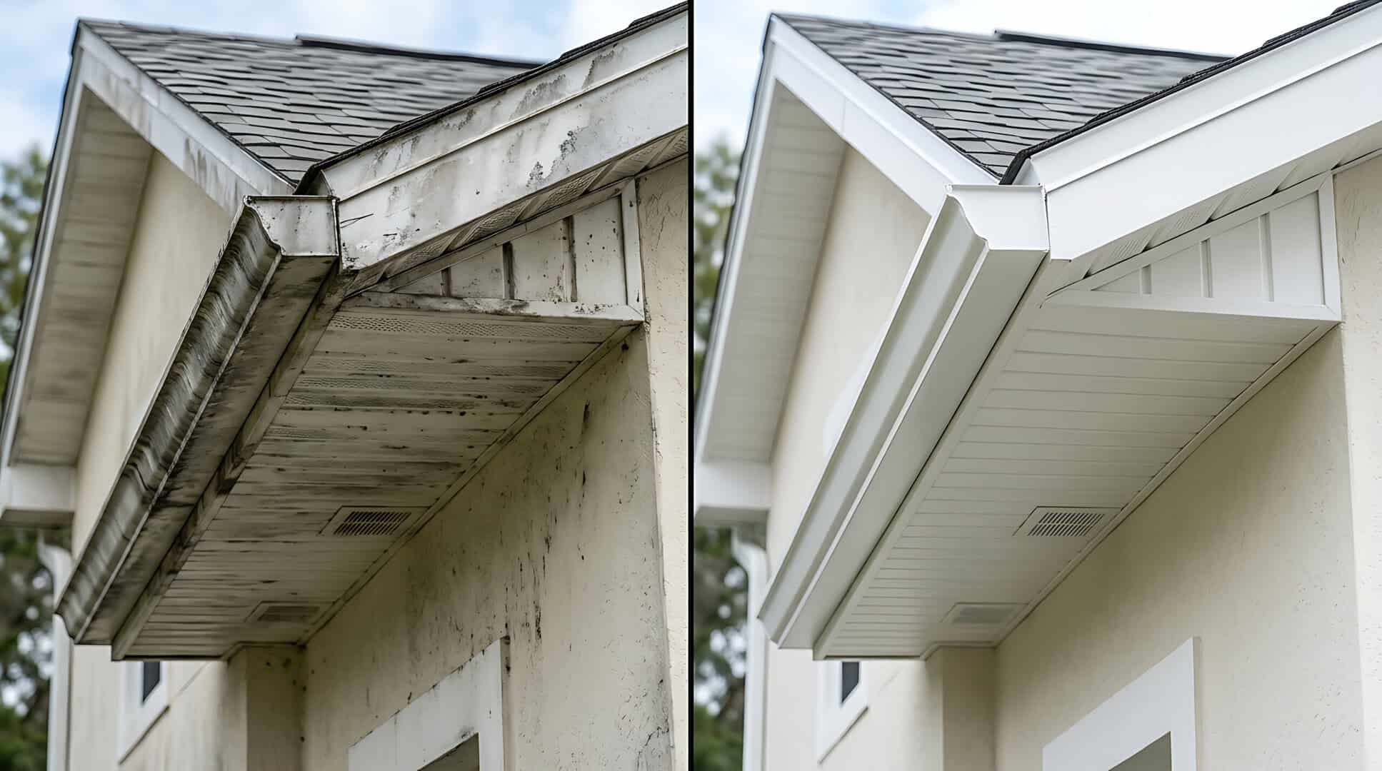 Before and after fascia and soffit cleaning